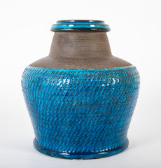 A Nils Kahler Stoneware Vase with Partial Turquoise Glaze