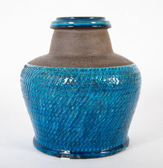 A Nils Kahler Stoneware Vase with Partial Turquoise Glaze