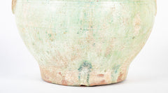 Han Dynasty Pottery Jar with Green Glaze and Molded Masks as Applied Handles