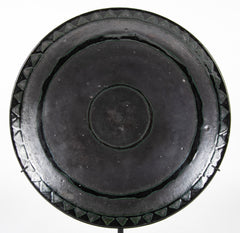 French Primavera Black Plate with Incised Triangular Pattern on Rim