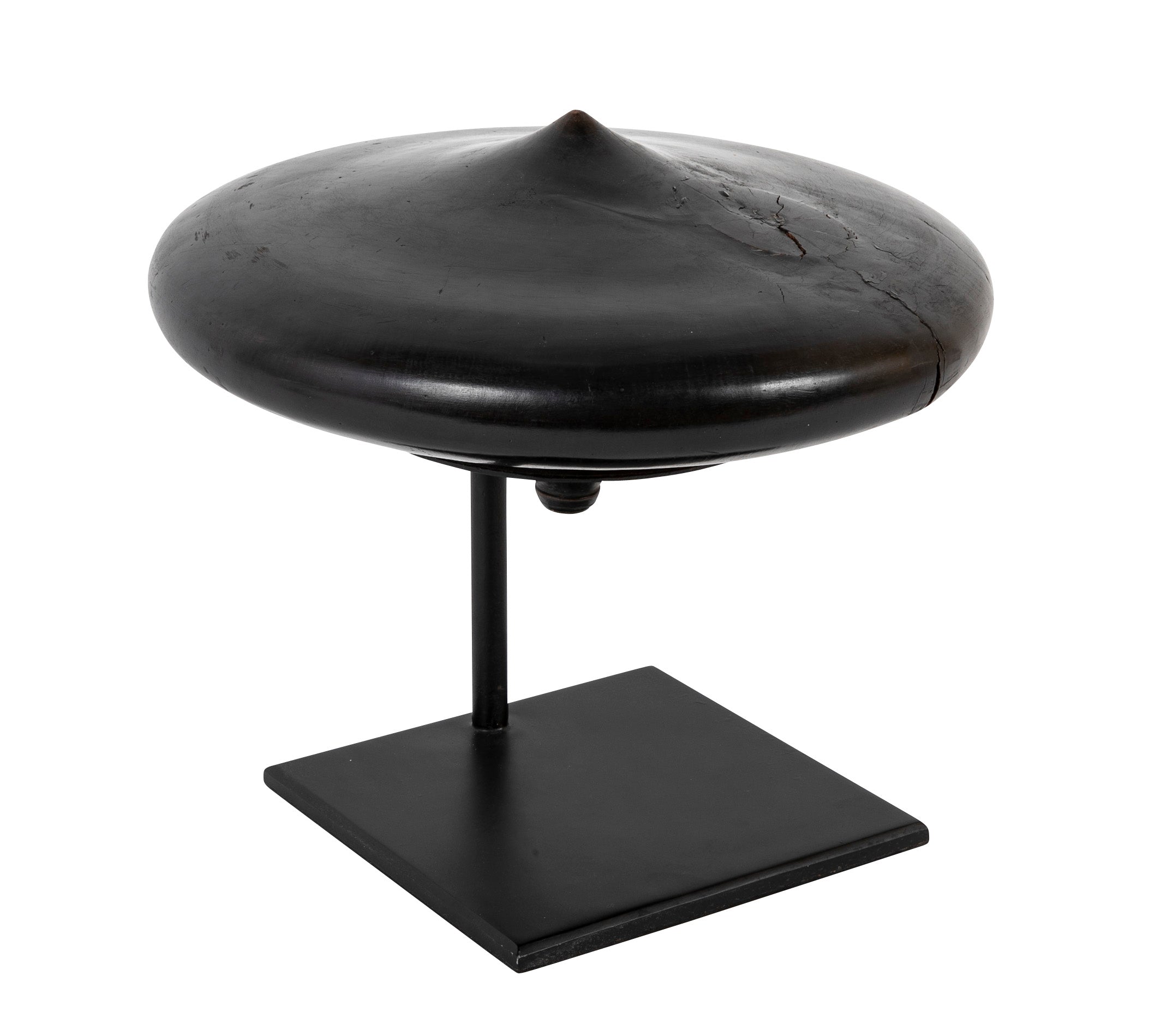 Dayak Hardwood Spinning Top from Borneo with Modern Stand