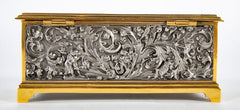 A German Steel & Brass Box with Hunting and Foliate Scenes