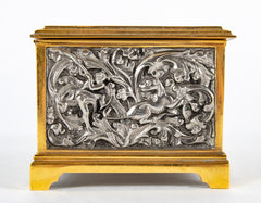 A German Steel & Brass Box with Hunting and Foliate Scenes