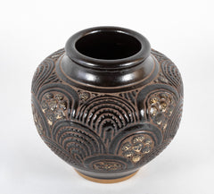 Emile Lenoble Glazed Stoneware Vase with Concentric Incised Loops