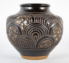 Emile Lenoble Glazed Stoneware Vase with Concentric Incised Loops