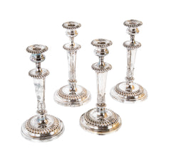 Set of Four 950 Silver Candlesticks with Acanthus Design on Base