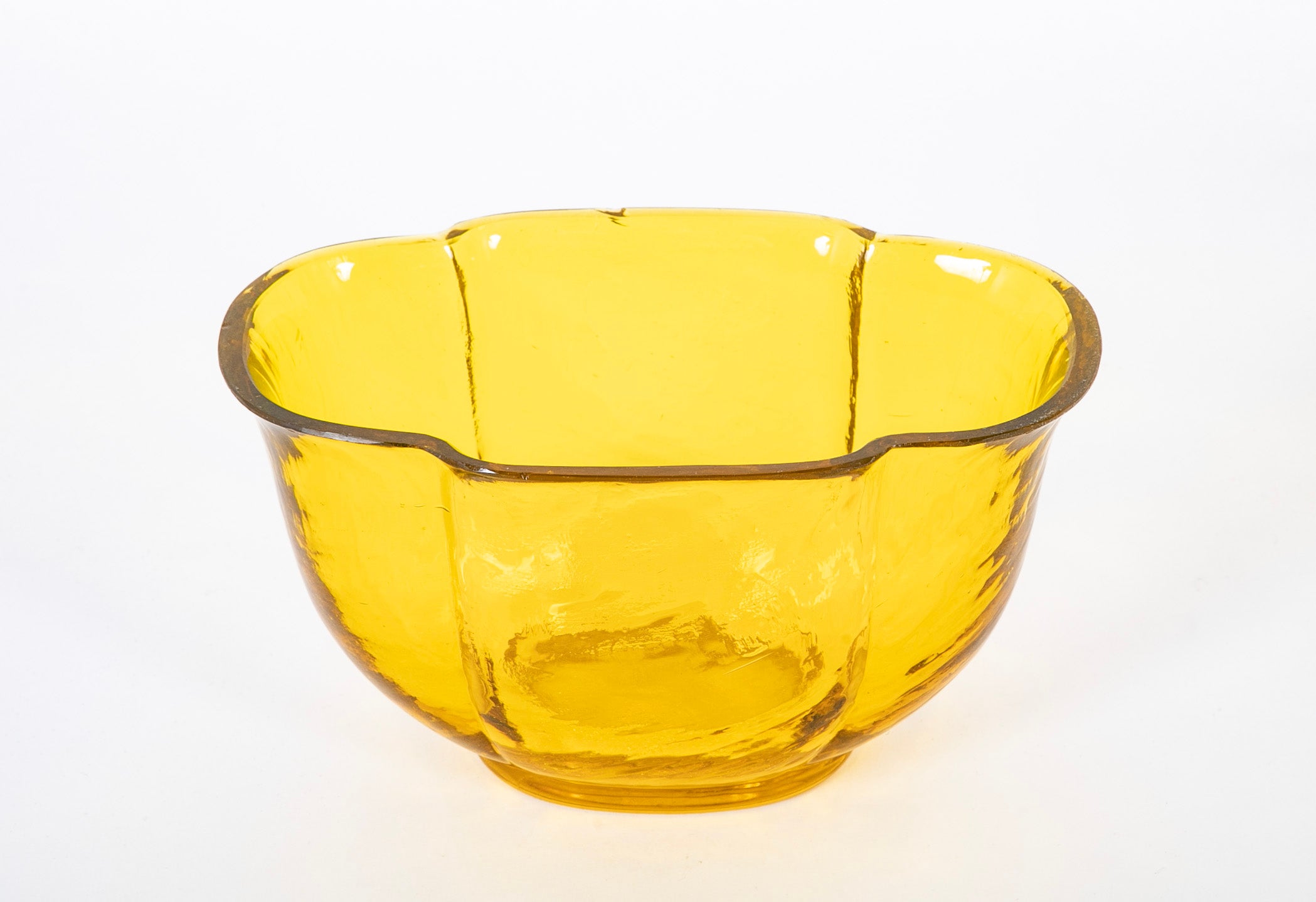 Four Lobed Yellow Bristol Glass Bowl