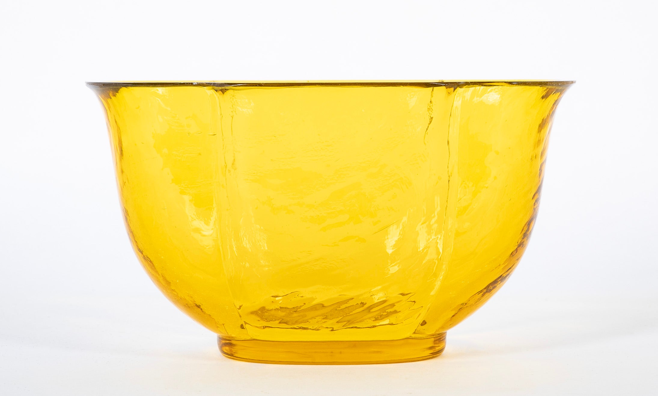 Four Lobed Yellow Bristol Glass Bowl