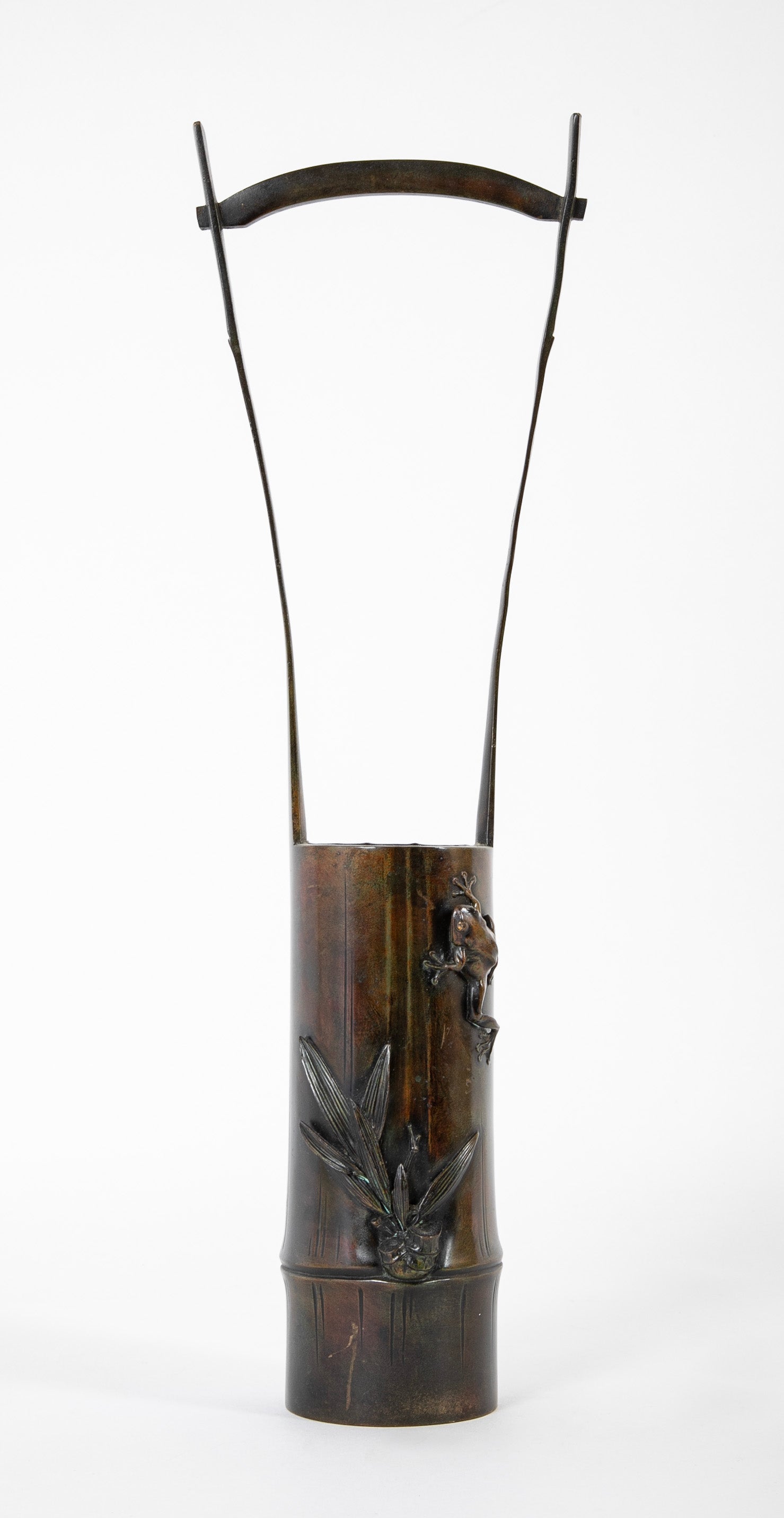A Japanese Bronze Ikebana Vase with Loop Handles