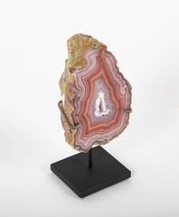 A Split Laguna Agate Geode Now on Two Modern Stands