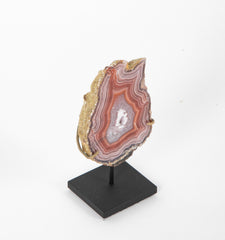 A Split Laguna Agate Geode Now on Two Modern Stands