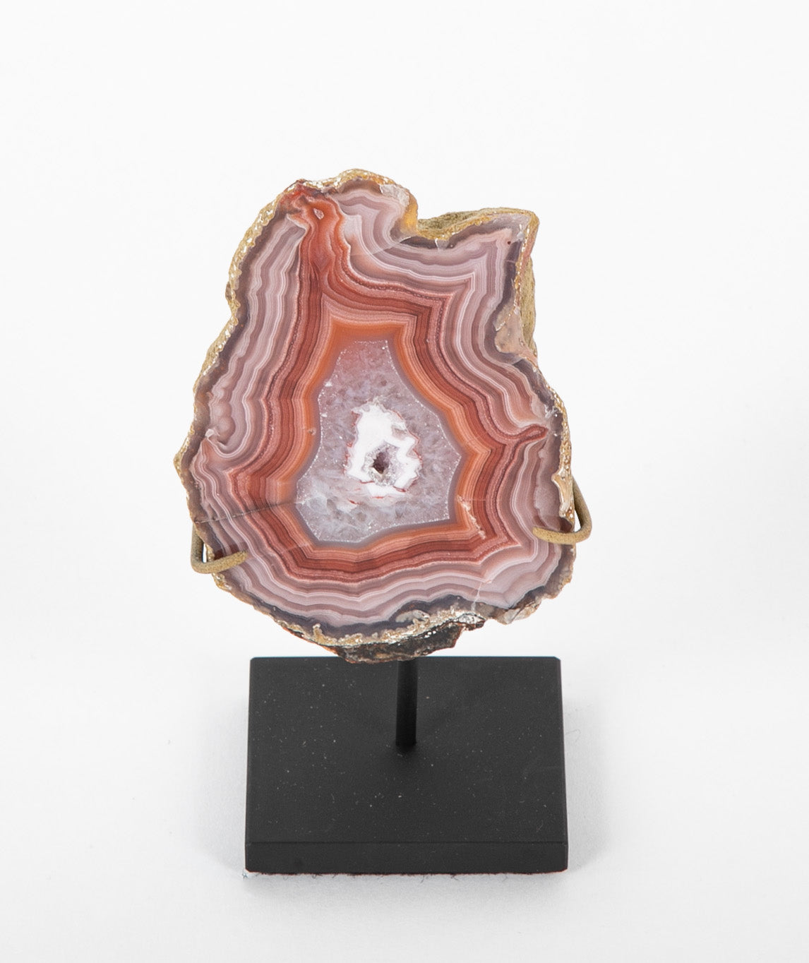 A Split Laguna Agate Geode Now on Two Modern Stands
