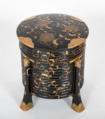 Japanese Four Legged  Black Lacquer Container Having Gilt Scrolling Vine Decor