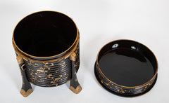 Japanese Four Legged  Black Lacquer Container Having Gilt Scrolling Vine Decor