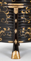 Japanese Four Legged  Black Lacquer Container Having Gilt Scrolling Vine Decor