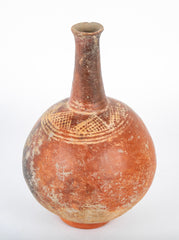 Dejenne, Mali Round Bodied Red Clay Vessel with White Slip Decor on Shoulder