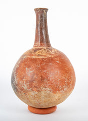 Dejenne, Mali Round Bodied Red Clay Vessel with White Slip Decor on Shoulder