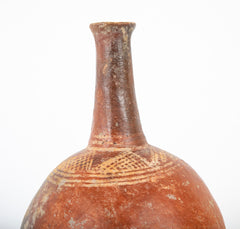 Dejenne, Mali Round Bodied Red Clay Vessel with White Slip Decor on Shoulder