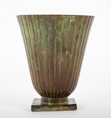 Swedish Bronze Vase of Flared Form with Ribbed Body