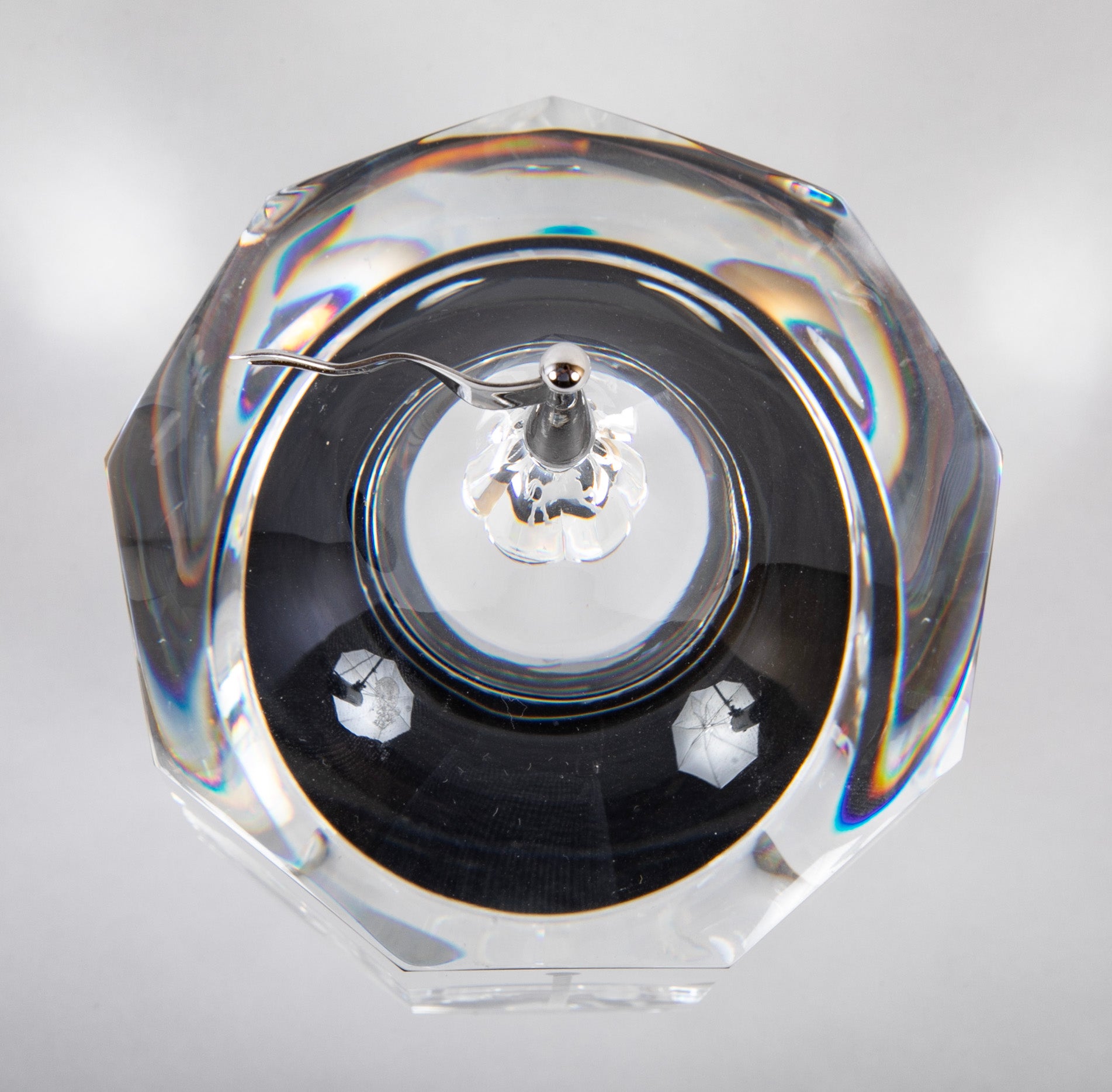 Steuben Glass Carousel with Etched Horses on Silvered Metal Turntable
