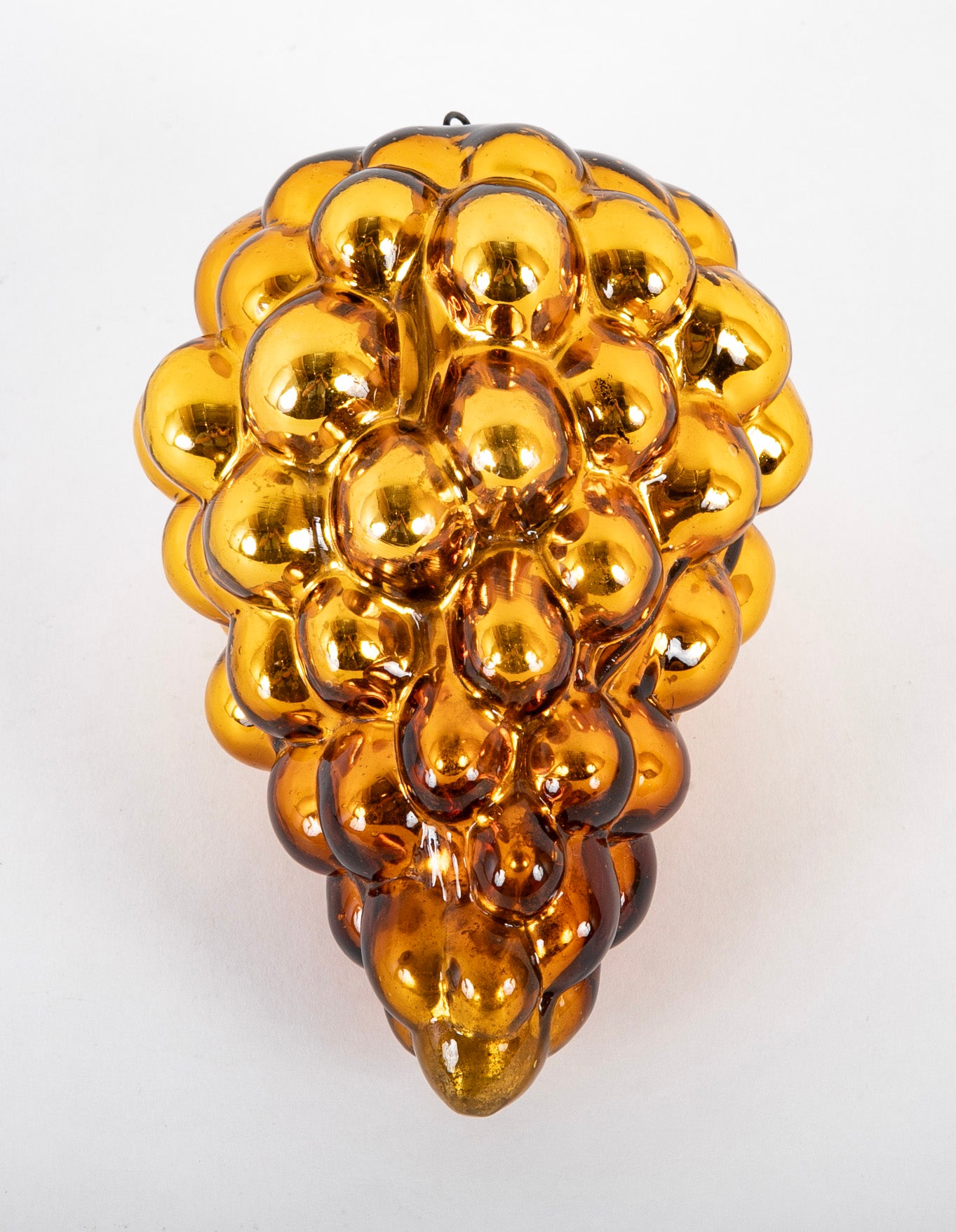 Antique Kugel Gold Glass Grape Cluster Form Ornament with Beehive Cap
