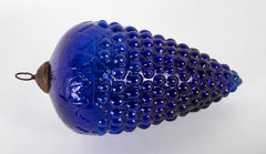 Antique Kugel Blue Glass Grape Cluster Form Ornament with Brass Suspension
