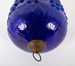 Antique Kugel Blue Glass Grape Cluster Form Ornament with Brass Suspension