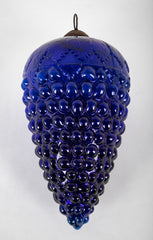 Antique Kugel Blue Glass Grape Cluster Form Ornament with Brass Suspension