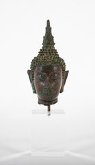 Early 19th Century Bronze Head of Buddha on Contemporary Lucite Stand