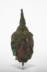 Early 19th Century Bronze Head of Buddha on Contemporary Lucite Stand