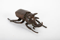 Japanese Patinated Bronze Rhinoceros Beetle with Opening Back