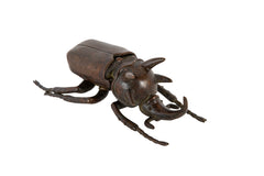 Japanese Patinated Bronze Rhinoceros Beetle with Opening Back