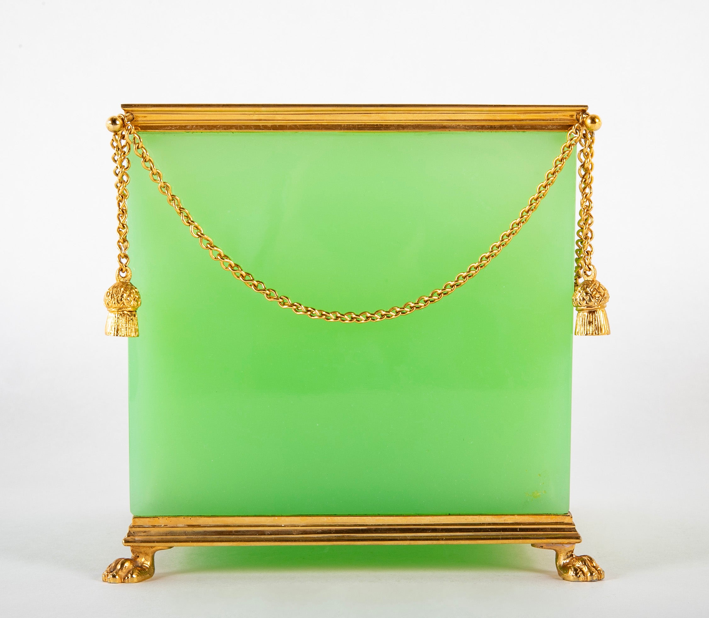 A French Green Opaline Glass Cachepot with Gilt Mounting