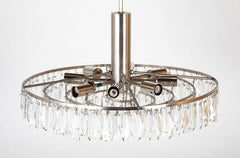 Clear Prism Chandelier with Nickel Plated Concentric Circles as Frame