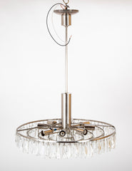 Clear Prism Chandelier with Nickel Plated Concentric Circles as Frame