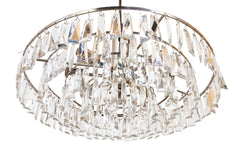 Clear Prism Chandelier with Nickel Plated Concentric Circles as Frame