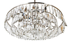 Clear Prism Chandelier with Nickel Plated Concentric Circles as Frame