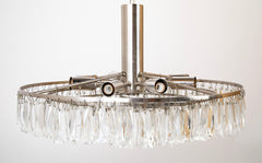 Clear Prism Chandelier with Nickel Plated Concentric Circles as Frame