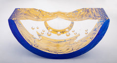 "Thimbles Boat" Contemporary Blue & Clear with Splashes of Gold Glass Sculpture by Steven Weinberg