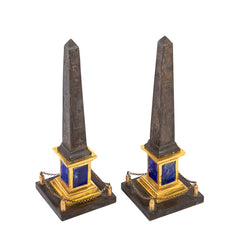 Pair of Patinated and Gilt Hieroglyphed Roman Obelisks