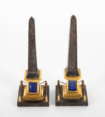 Pair of Patinated and Gilt Hieroglyphed Roman Obelisks