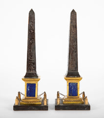 Pair of Patinated and Gilt Hieroglyphed Roman Obelisks