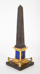 Pair of Patinated and Gilt Hieroglyphed Roman Obelisks