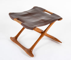 Mid-Century Danish Folding Stool with Leather Seat