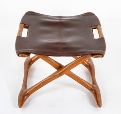 Mid-Century Danish Folding Stool with Leather Seat