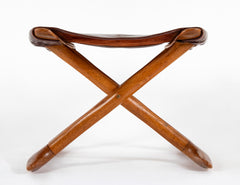 Mid-Century Danish Folding Stool with Leather Seat