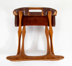 Mid-Century Danish Folding Stool with Leather Seat