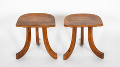 Pair of Walnut Tripod Thebes Stools in the Manner of Liberty & Co.