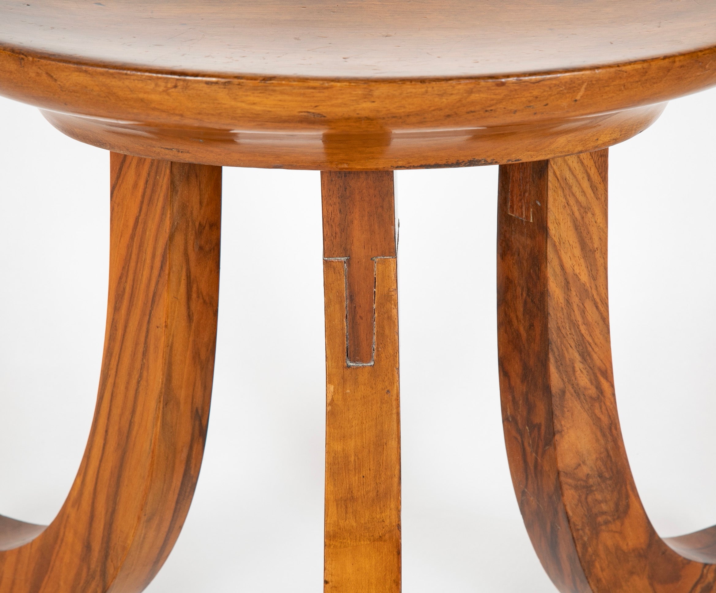 Pair of Walnut Tripod Thebes Stools in the Manner of Liberty & Co.