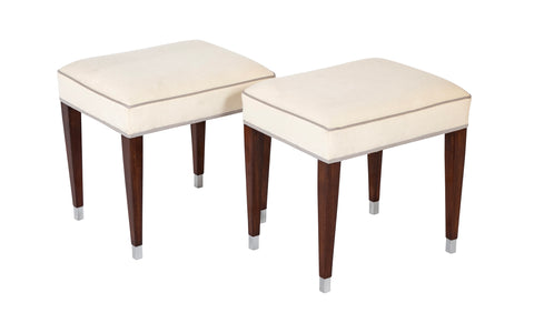 A Pair of Upholstered Stools by Jacques Adnet